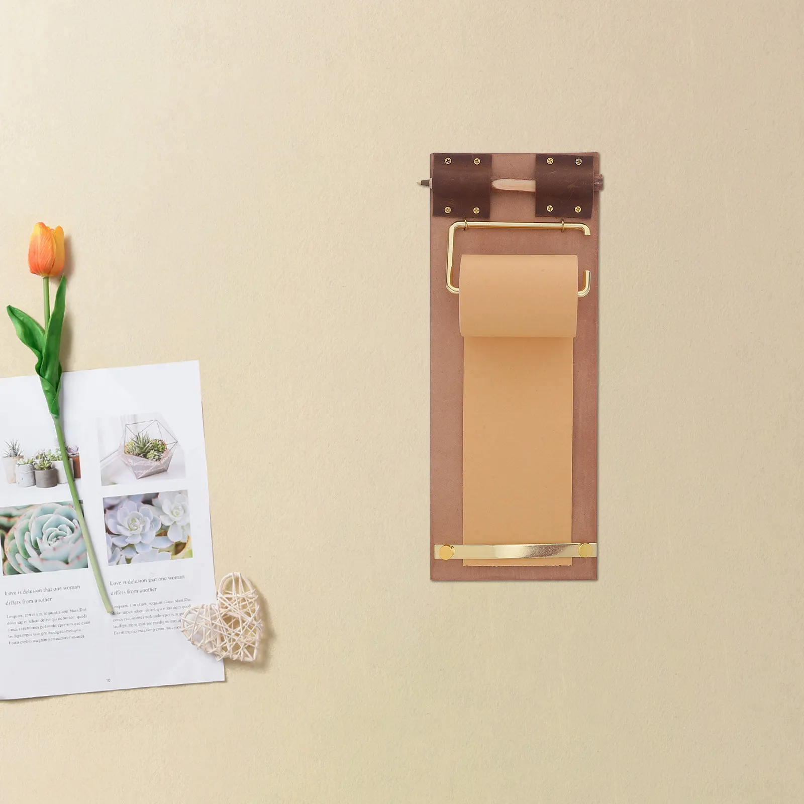 

1Set Retro Wall Mount Memo Note Holder with Wooden Pen Paper Roll Refillable Hanging Notepad Board Home Office Message Organizer