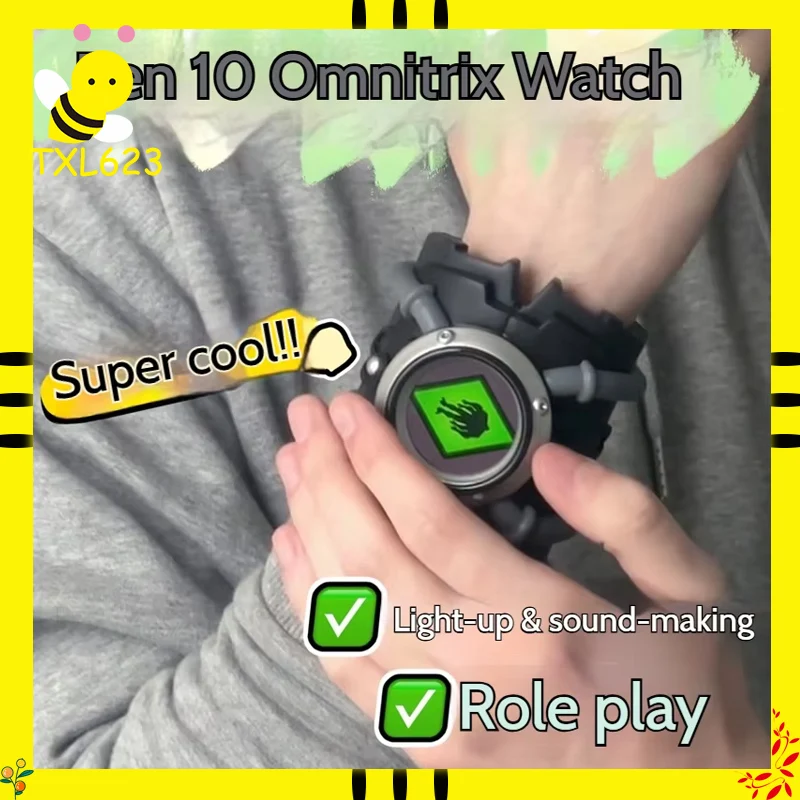 Ben10 Omnitrix Relógio que brilha no escuro Brinquedo popular para crianças Relógio de som de projeção para homens Divertido animação Derivativa colecionável