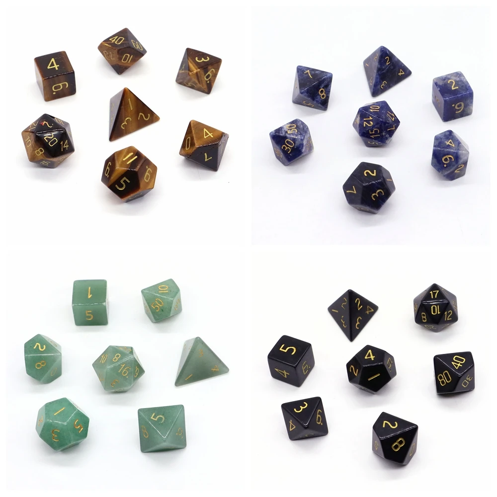 7PCS/ Set Polyhedral RPG DND Role Playing Dragons Board Game Multiple Dice Natural Crystals Stones Table Roll Accessories