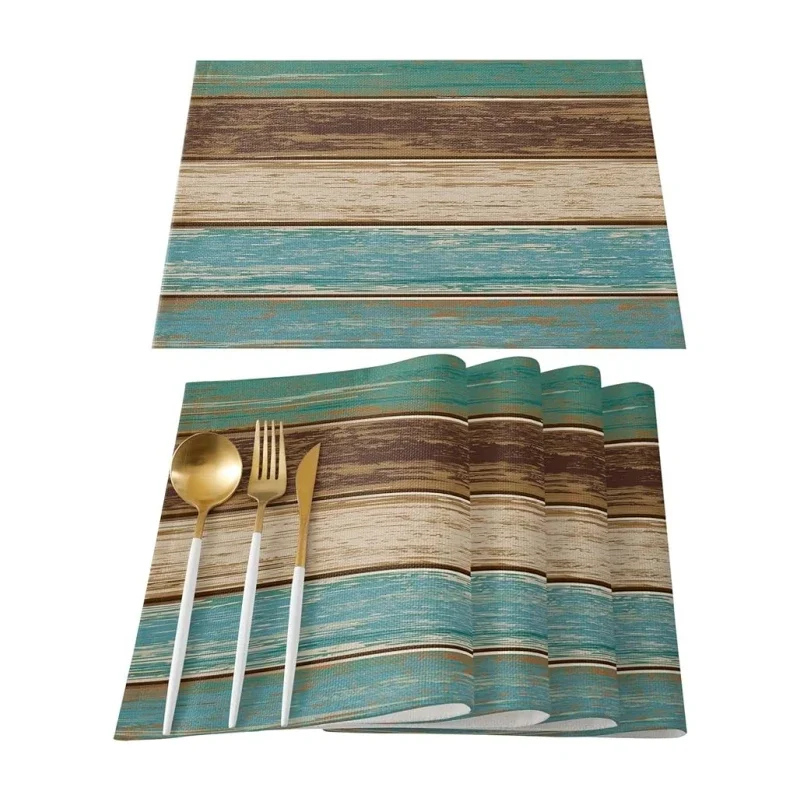 Vintage Rustic Wood Textured Polyester Stain Resistant Placemat Washable Table Decor Table Mat