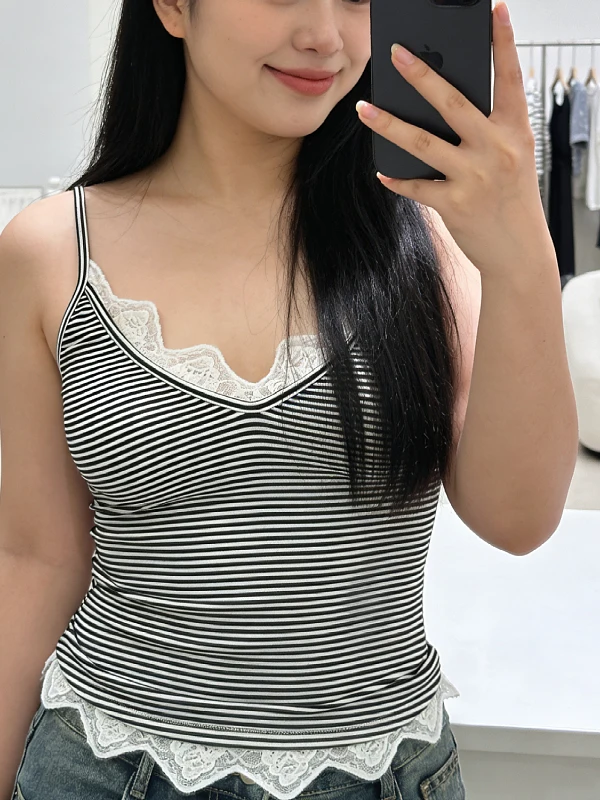 

plus Size Sexy Lace Splice Design V-ne Strap Vest Women Summer American Hot Girl Personali Top Svel Stripe Pattern