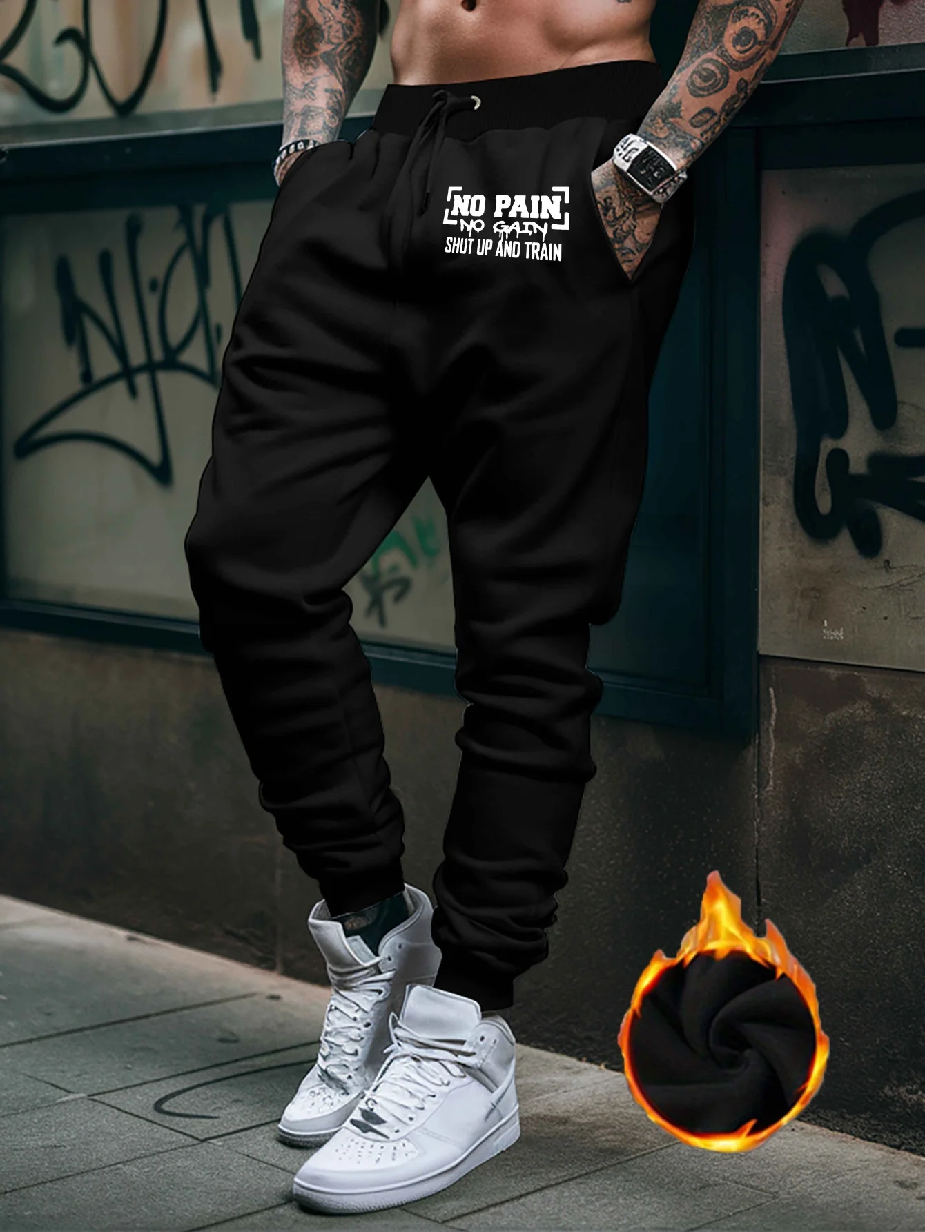 Alpha‑gym‑hiphop inspiring workout motto themed graphic comfy dual‑leg sweatpants men hip hop sports jogger trousers