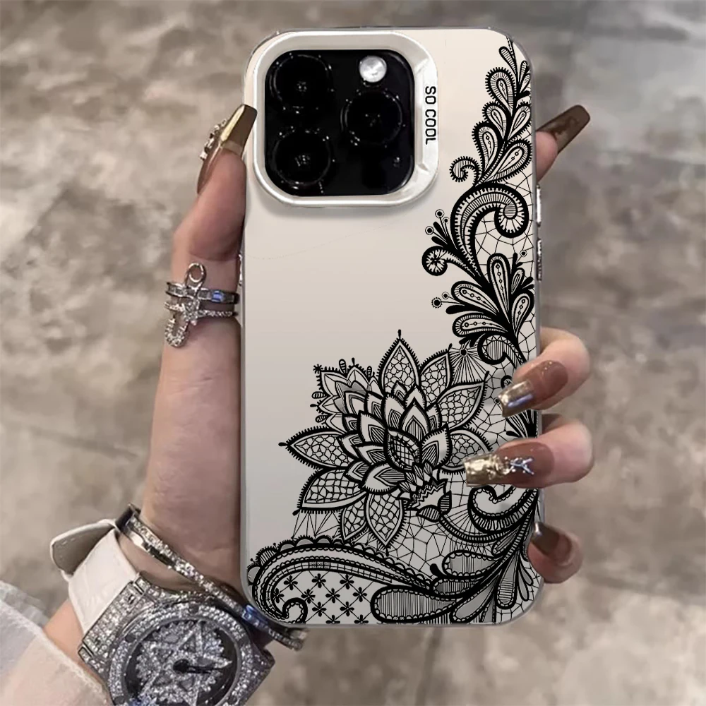 Spitzenblumen-Modehülle für iPhone 16 17 15 Pro Max Hüllen iPhone 17 11 12 13 ProMax 14 15 16 Plus 8 XS XR Stoßfeste IMD-Abdeckung – Detail 6