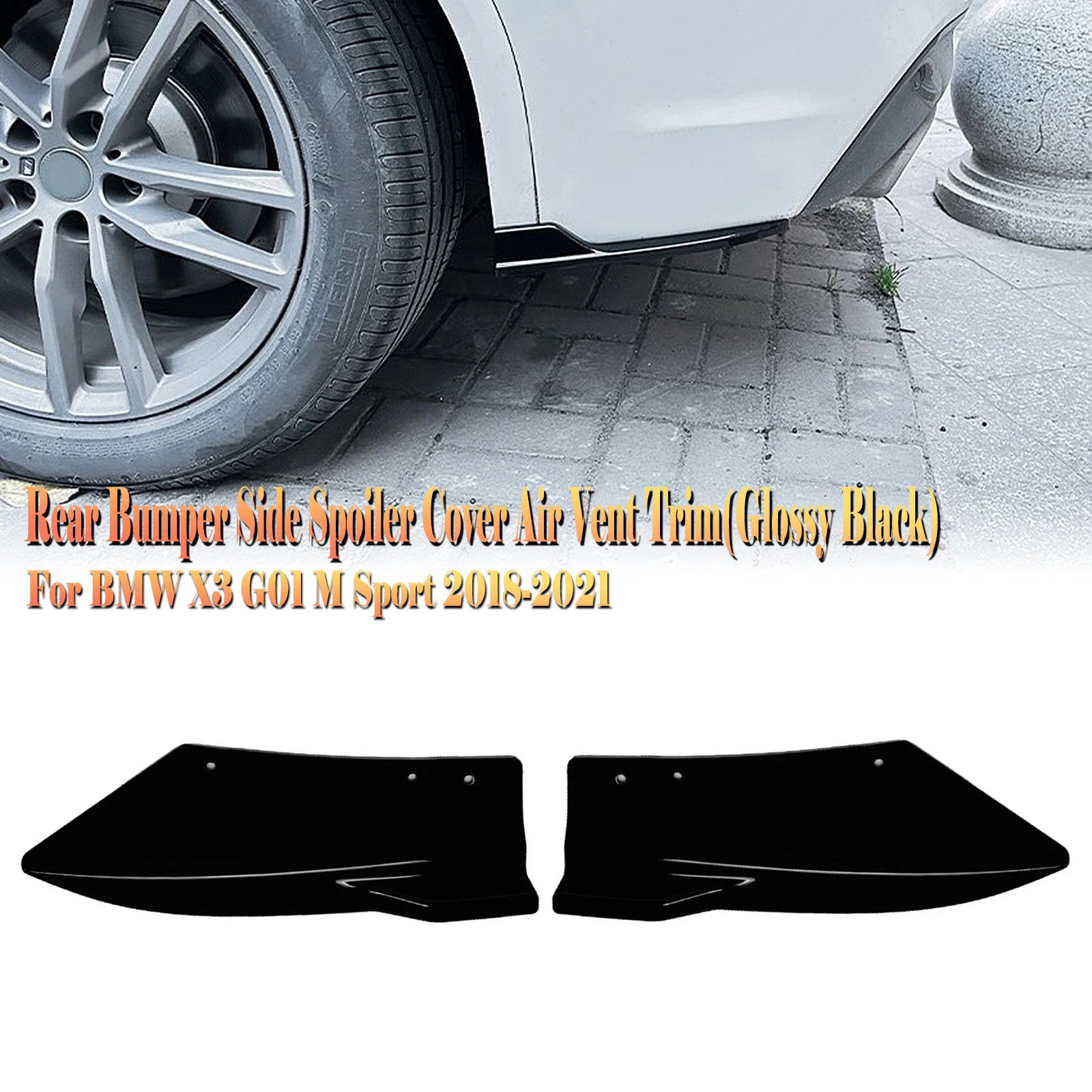 

For BMW X3 G01 LCI M Sport 2018 2019 2020 2021 Carbon Fiber Look/Gloss Black Rear Bumper Side Spoiler Air Vent Cover Splitter