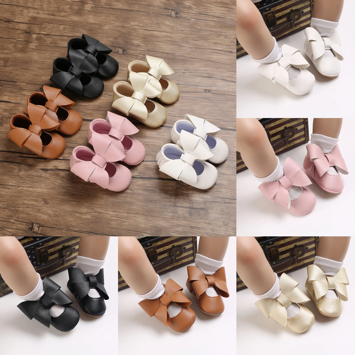 

Newborn Baby Girl Shoes Cute Bow Non-Slip Casual Princess Shoes First Walker White Baptism Baby Toddler Shoes