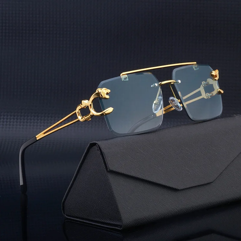 Vintage Rimless Sunglasses Men Women Fashion Oversized Square Shades Eyewear New Double Bridge Gradient UV400 Sun Glasses