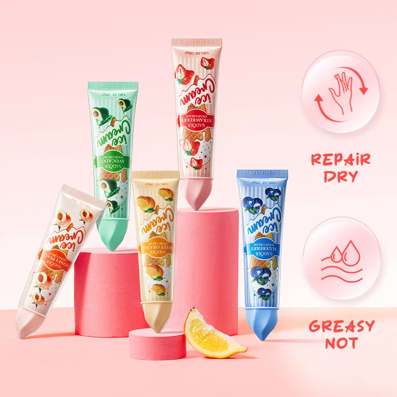 5pcs/set Fruit Ice Cream Hand Cream Moisturizing Nourishing Brightening Hydrating Hand Creams Hands Skin Care Products