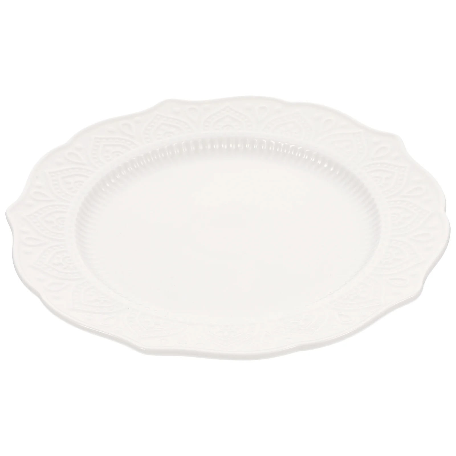 

Ceramic Embossed Dinner Plate Simple Design Break-Resistant Serving Plate for Cake Fruit Salad Restaurant Home