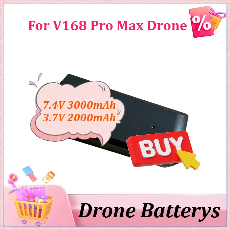 

7.4V 3000mAh/3.7V 2000mAh Upgraded V168 Pro Max Drone Battery Replaceable for V168 RC Quadcopter Spare Battery Parts Accessories