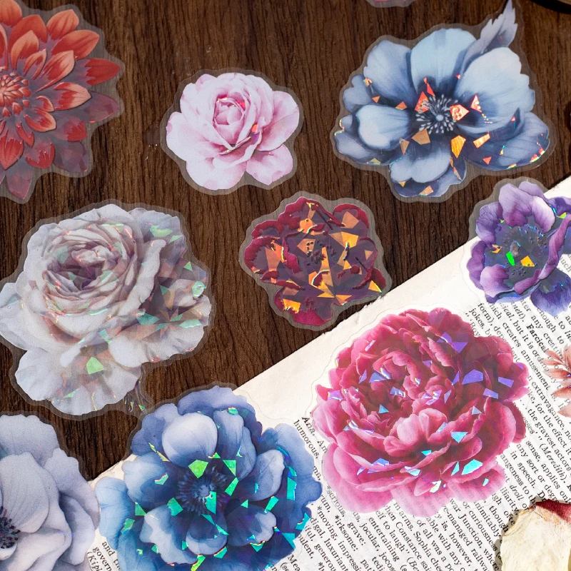 

Journal GO 20pcs Flower Garden Laser Stickers for Scrapbooking Gift Card Craft Making Graffi Floral Jounaling Album Decals