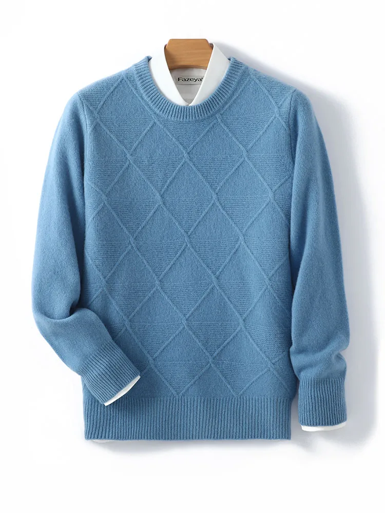 

Men's Round Neck Autumn Winter Thick Casual Fashion Knitted Sweater Merino 100% Pure Wool Sweater