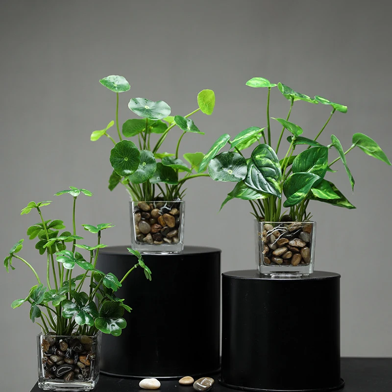 Mini Planta Artificial de bonsái, plantas falsas de 25cm, en maceta, pequeño, verde, árbol de imitación, hojas tropicales para escritorio, decoración interior del hogar