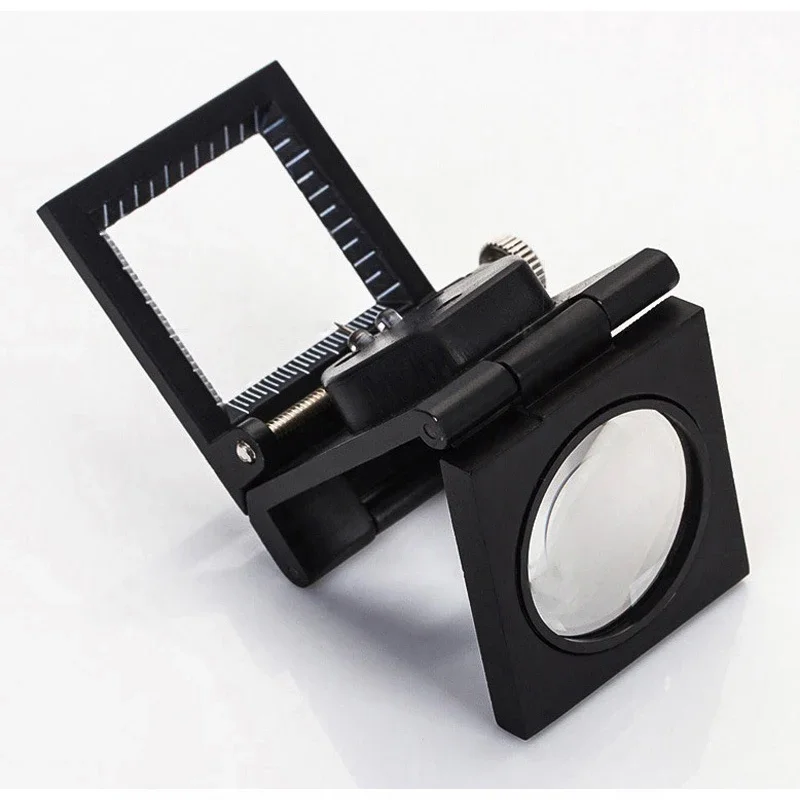 1PC 28mm 10X Metal Foldable Optical Magnifying Glass Desktop Magnifier Measurement Tools with LED Lights Scale 3 Styles