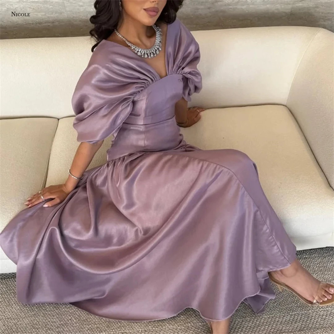 

Nicole Line A Dresses Gala Dress Custom Made Robe Soiree Fan Collar Women Evening Dress 2025 Satin Cloth Robe De Cocktail Femme