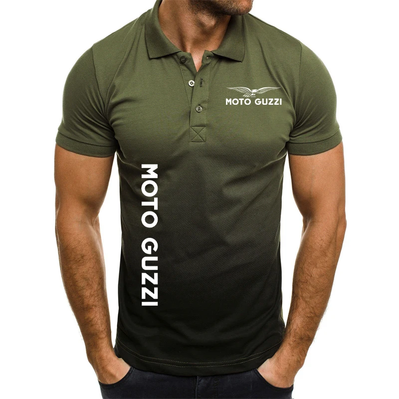 New gradient men's POLO shirt Moto Guzzi Eagle Logo printing Cotton Tee Shirt Short Sleeve Custom T Shirt O Neck Tops Plus Size