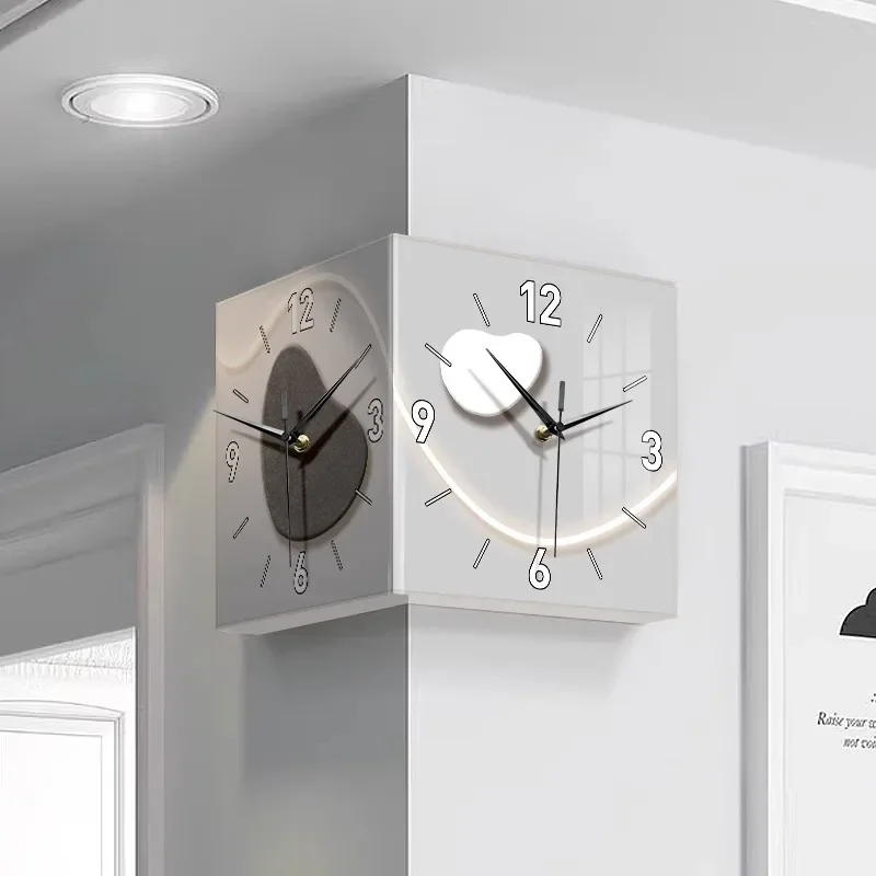 Time comes and goes, wall clock, living room advanced sense, no punching, corner double-sided creative clock led light wall
