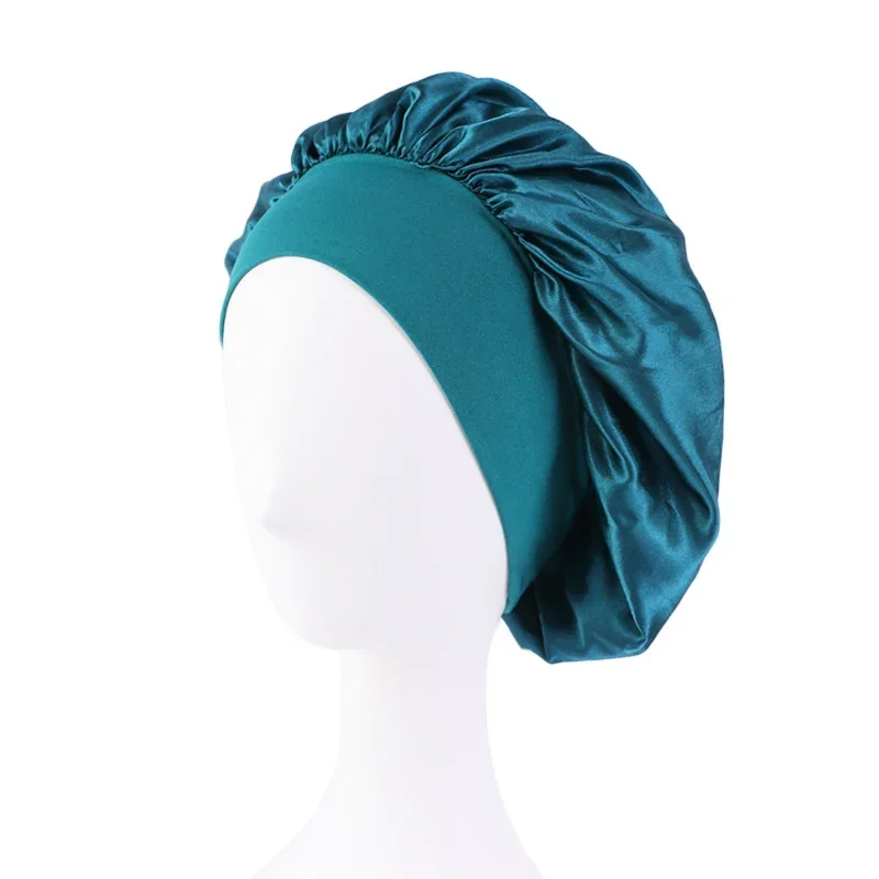 New Satin Wide Brim Nightcap Silky Bonnet Hair Wrap for Sleeping Sleep Cap with Elastic Soft Band Styling Cap Hair Wrapping Tool