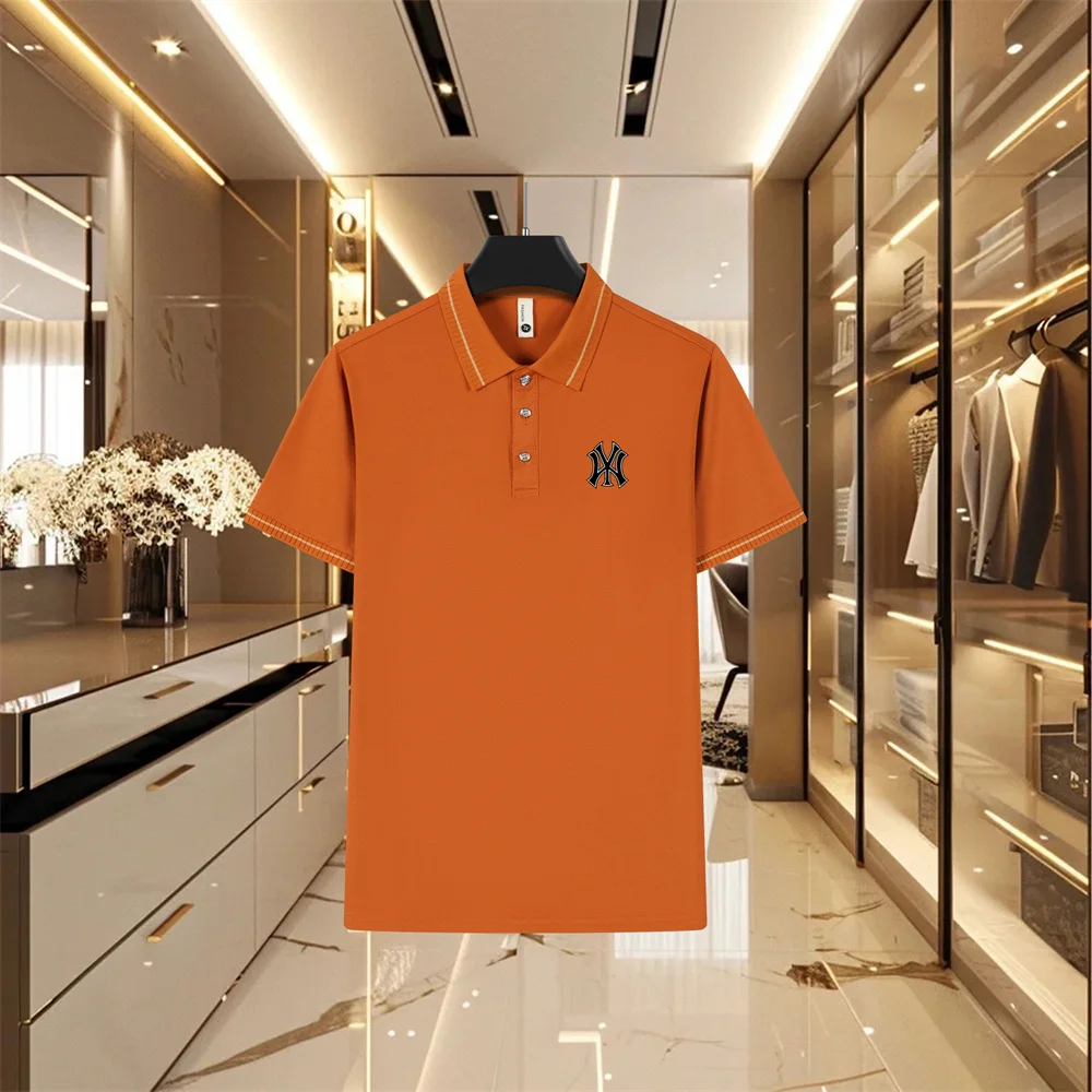 2025 New Men's Business Casual Short Sleeved Printed Polo Shirt Fashionable Breathable Comfortable and Versatile Top