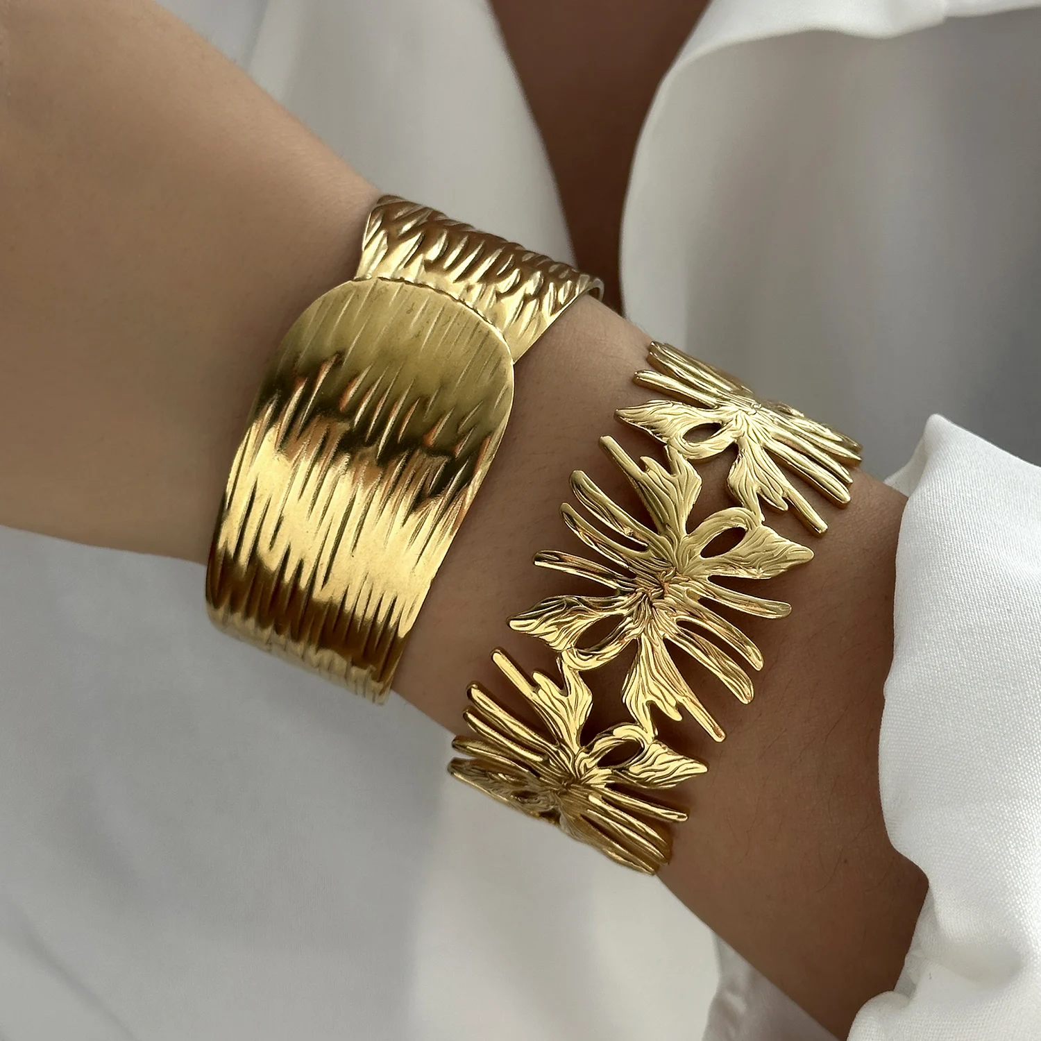 Vintage Unregelmäßige Armband für Frauen Edelstahl Gold Farbe Offene Manschette Armreif Exquisite Luxus Wasserdicht Schmuck Zubehör – Detail 4