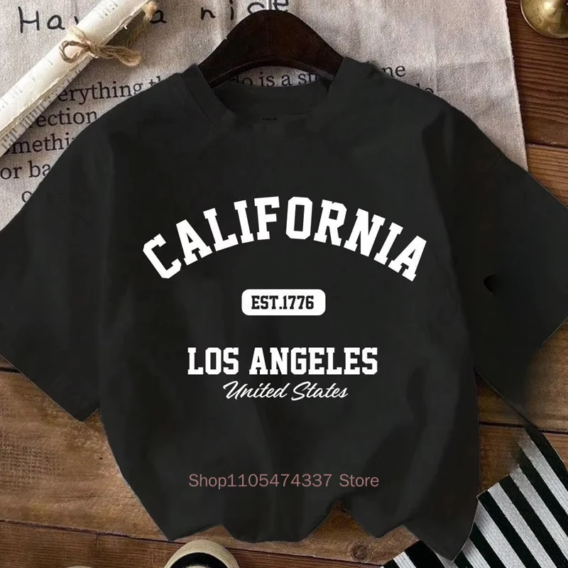Women California Pattern Print T-Shirt Summer American Style Vintage Casual Fashion Funny Tops Crew Neck Short Sleeve Tees