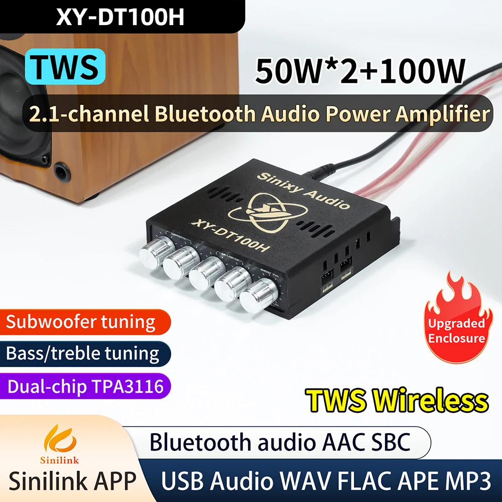 DC 12V 24V XY-DT100H Bluetooth Power Amplifier Board Dual Channel High Power Sound 50W*2+100W Audio Car Home Speaker TPA3116