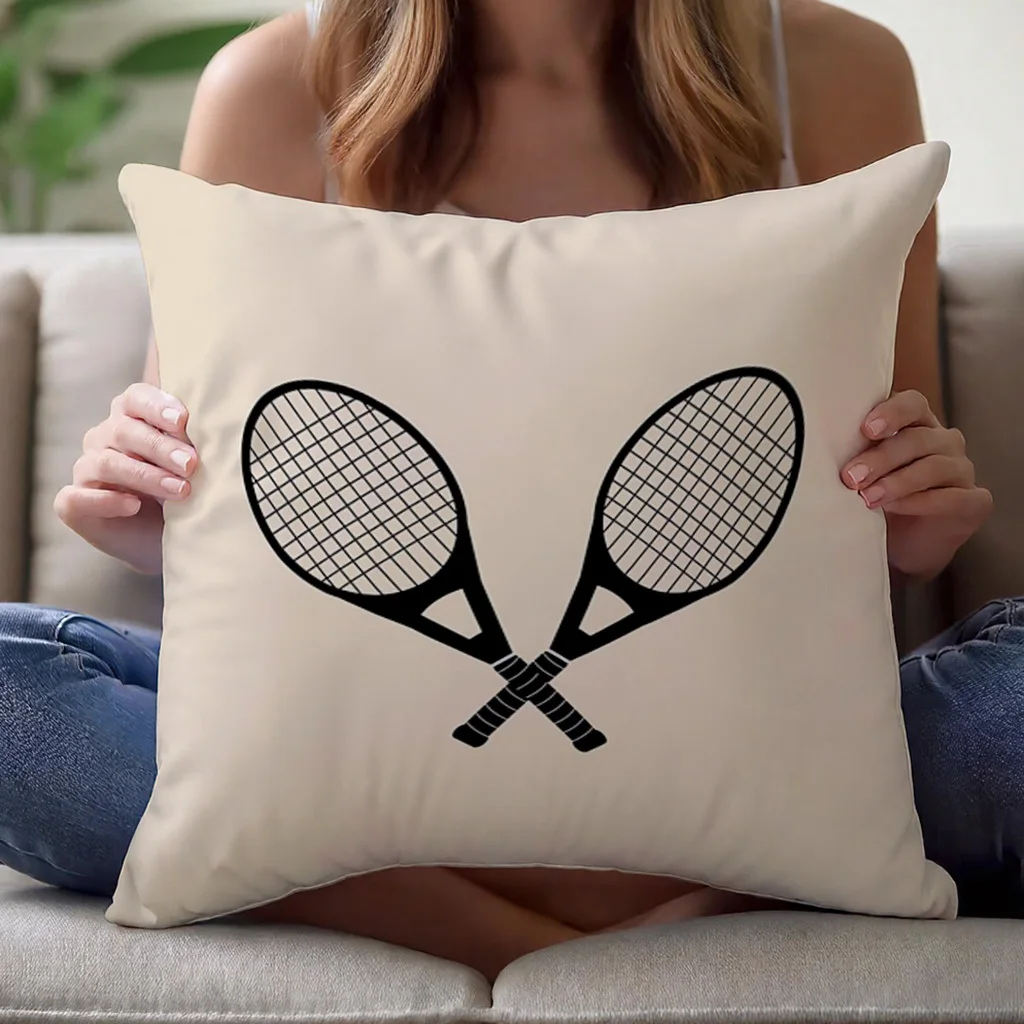 Tennis Racket Cushion Cover Sport Theme Pillow Case with Crossed Racquets Graphic Modern Home Decor
