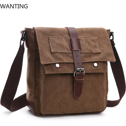 Imagen 2 del producto Bolsos de mensajero Retro para hombre, bolsos de lona Vintage, bolso de viaje para trabajo de ocio, bolsos cruzados de negocios para hombre, maletín para Bolsas masculinas