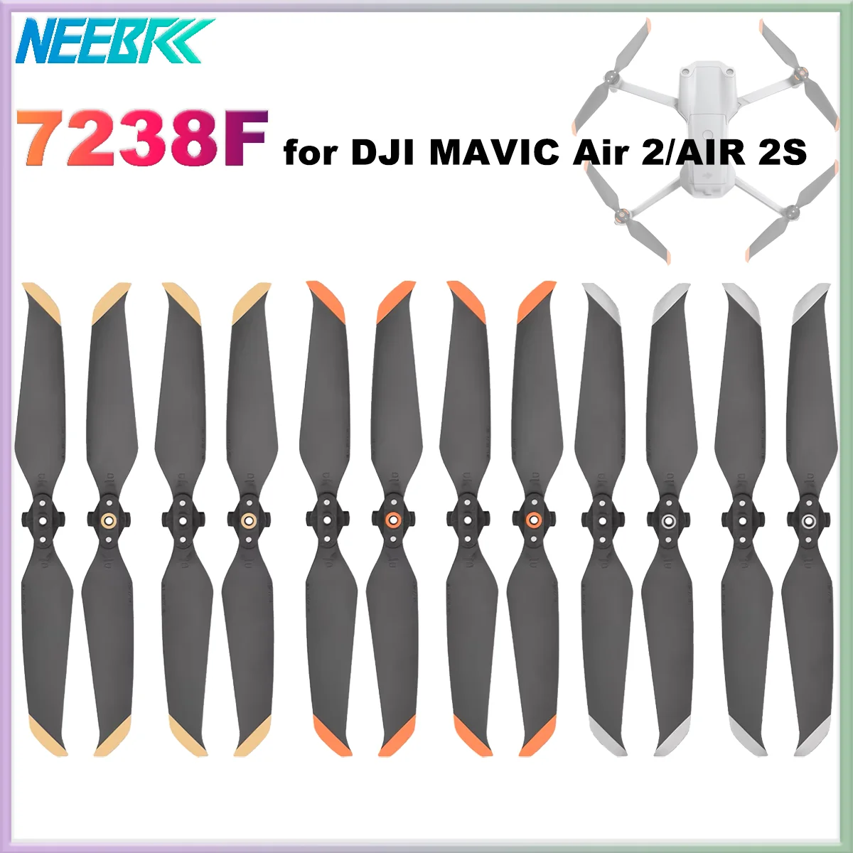 

4 шт. 7238F DJI Mavic Air 2/AIR 2S пропеллеры с низким уровнем шума, 2 лопасти для вентилятора крыла, быстросъемные реквизиты, сменные аксессуары для дронов