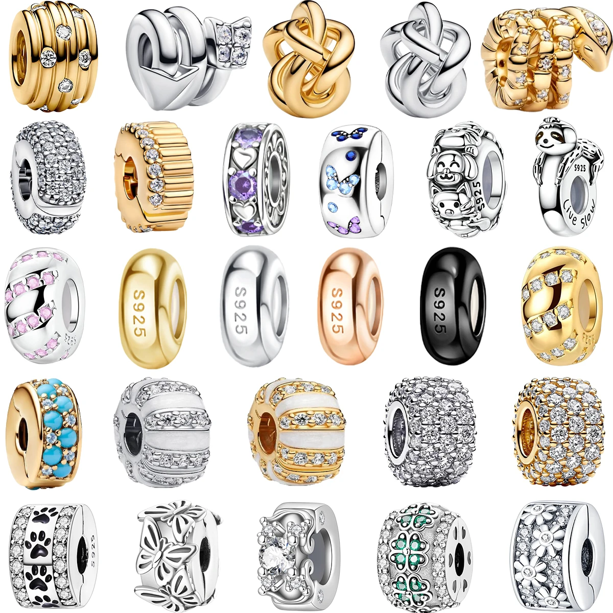 925 argent Sterling coloré rond Simple Silicone entretoise mode perles Clip breloque pour Original Bracelet à bricoler soi-même bijoux fins