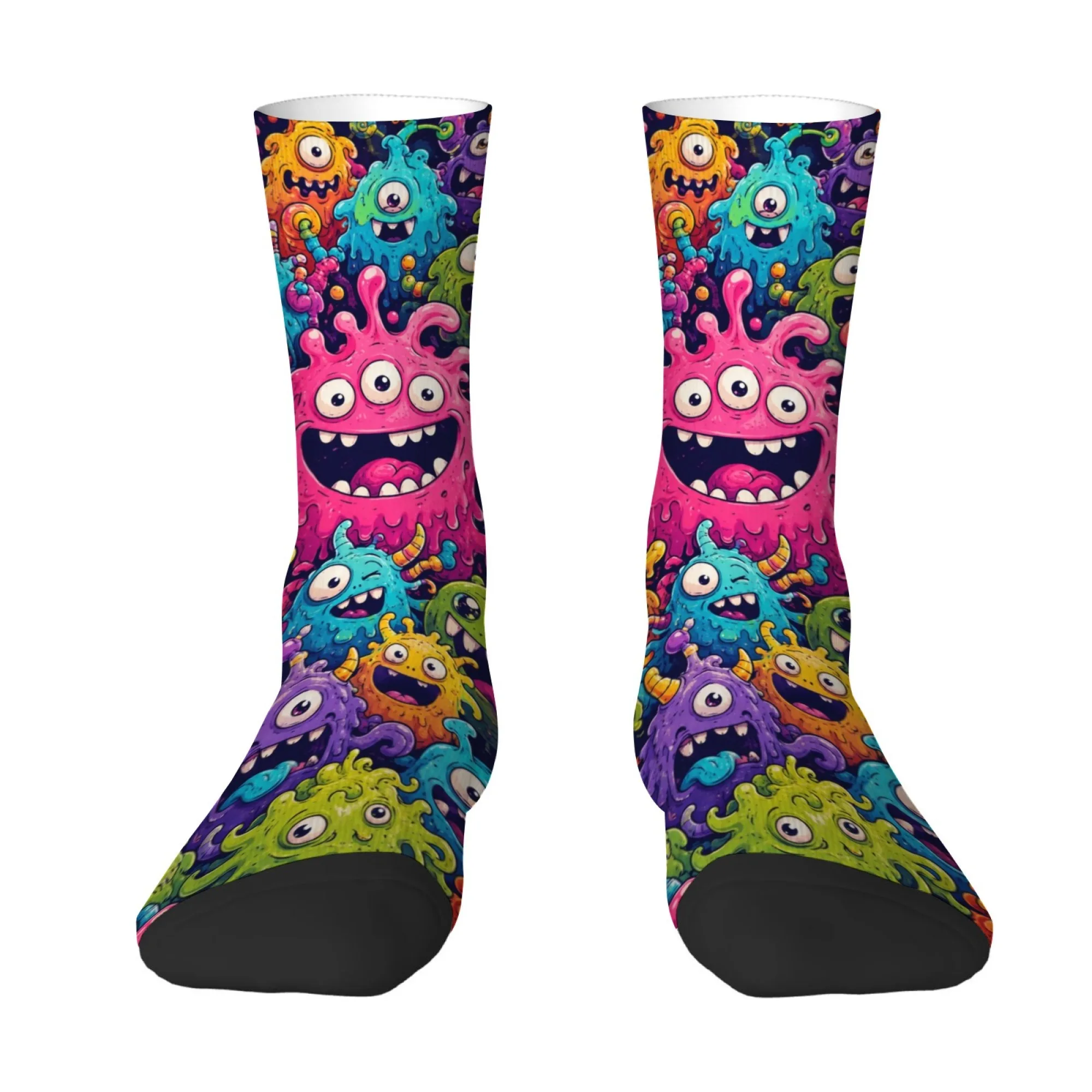 Niedliche Cartoon-Harajuku-Monster-Print Herrensocken, rutschfest, hautfreundlich, bequeme Socken, ausgefallene und lustige Freizeit-Fahrradsocken