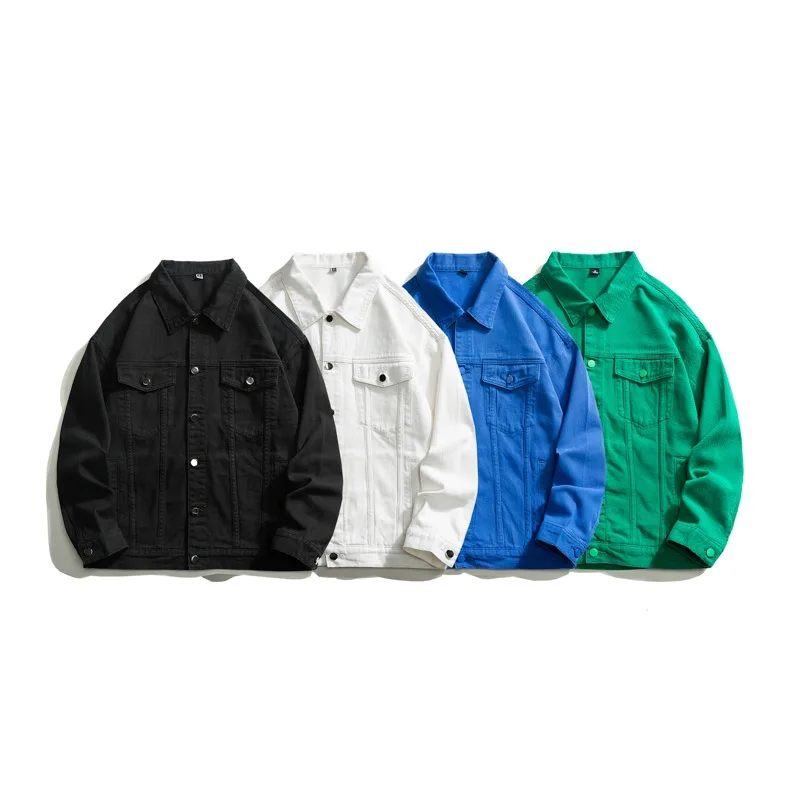 Men\'s Loose Casual Denim Jacket Korean Fashion Lapel Solid Color Simple Casual Black White Blue Jacket men jeans jacket