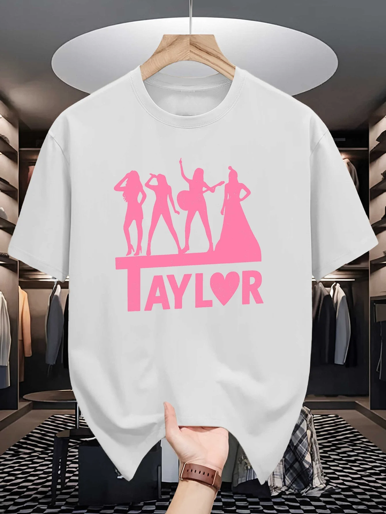 Singer Stage Silhouette Graphic Mens Crew Neck T Shirt Taylor Heart Letter Print Short Sleeve Casual Cotton Daily Street Tops