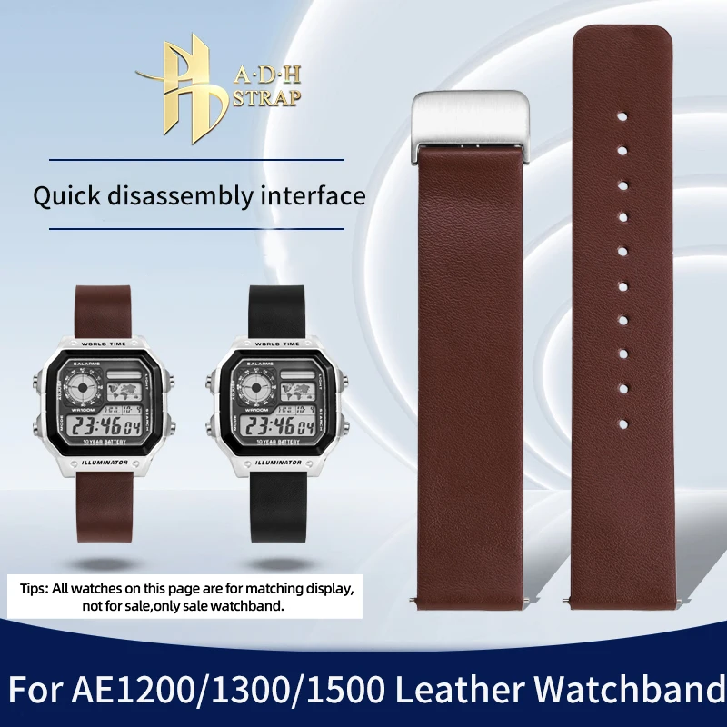 18mm Genuine Leather Watchband For Casio AE1200 AE1300 AE1500 AE1000 Cowhide Leather Watch Strap Quick Release Bracelet Soft