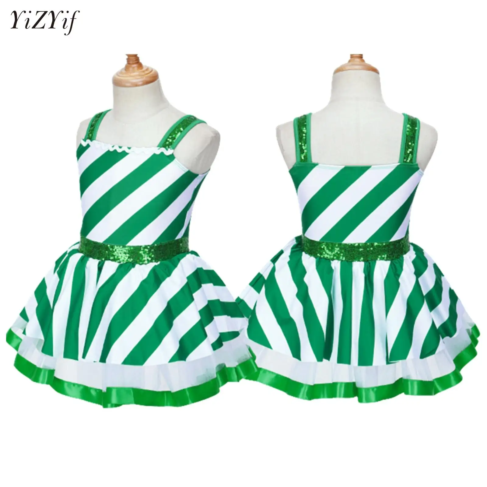 

Kids Girls Sequins Striped Ballet Tutu Dress Dancewear Sleeveless Leotard Dress Roller Figure Ice Skating Stage Perform Clothes