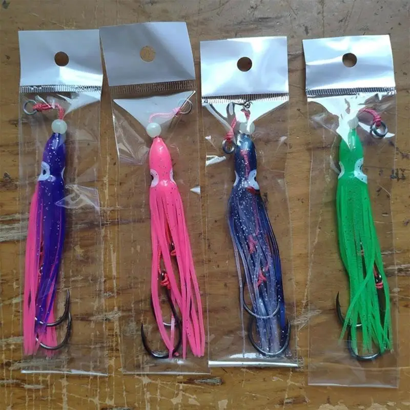 

652F 5Pcs Glowing Octopuses Baits Silicones Glowing Octopuses Squid Skirt Trolling Swimbait for Saltwater Freshwater Fishing