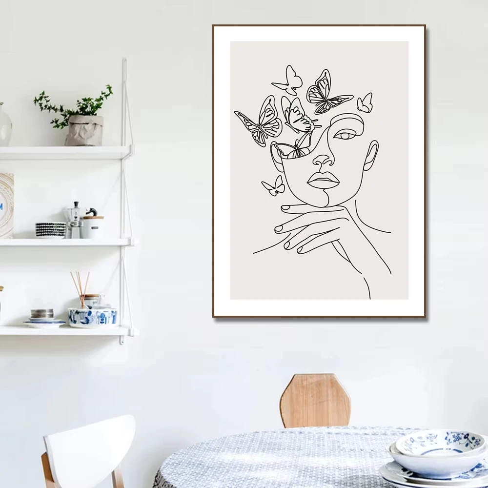 Line Minimalist Art Poster Sexy Girl Body Figure Drawing Woman Head of Flowers Canvas Painting Wall Art Living Room Home Decor
