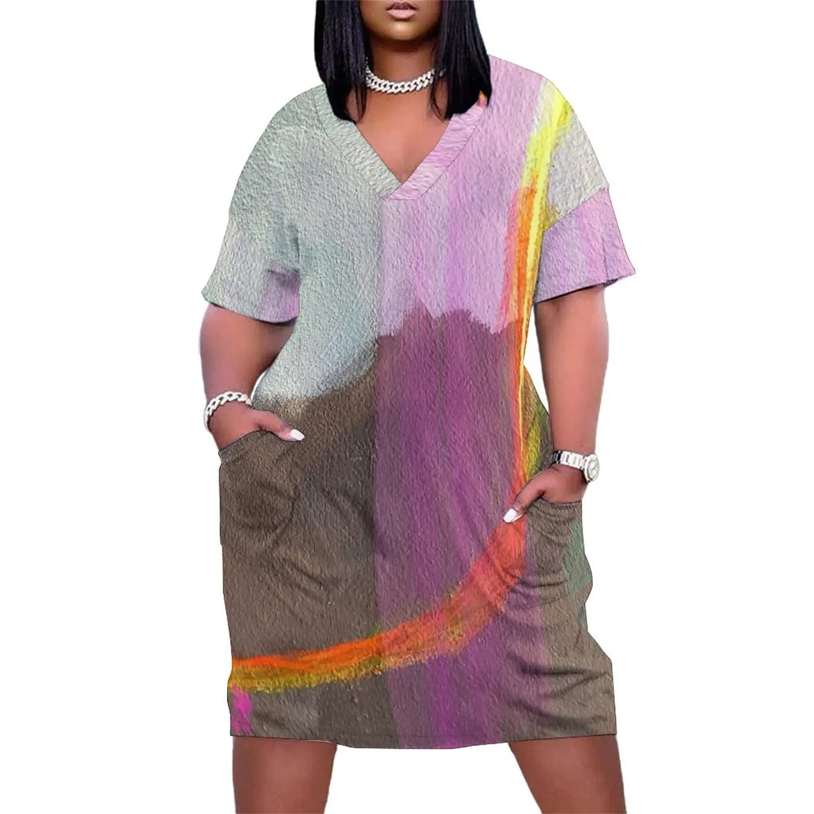 Peinture d'art abstrait robe de poche ample robe d'été robe longue