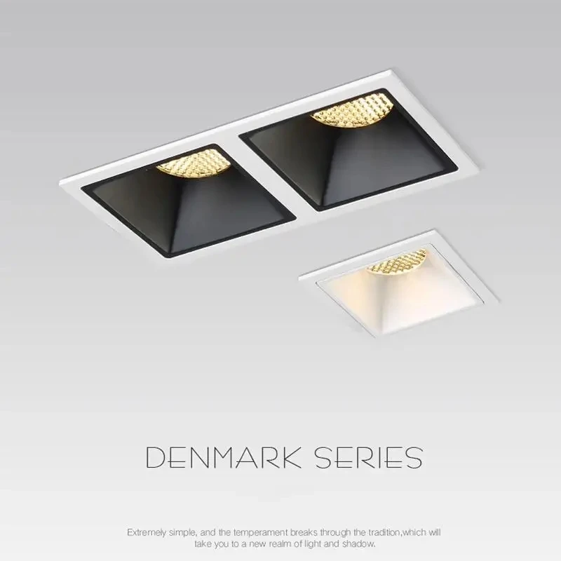 Dimmable recessed LED spotlight, square single-head, double-ended grille light, anti-glare, no main light, 9W12W,15W,18W,24W30W.