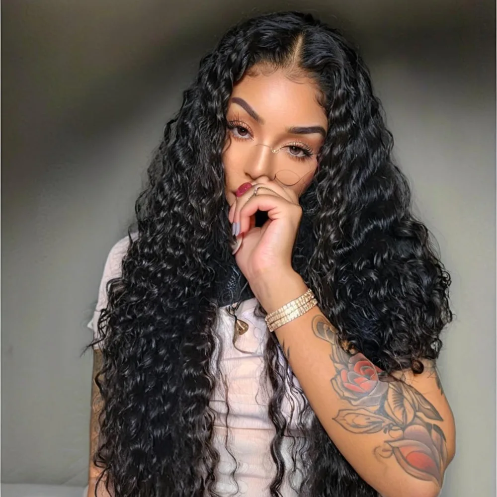 

MAGICSTONE Glueless Transparent 13x4 Deep Curly Lace Front Wig. Brazilian Human Hair, Designed for Women, Density of 150%
