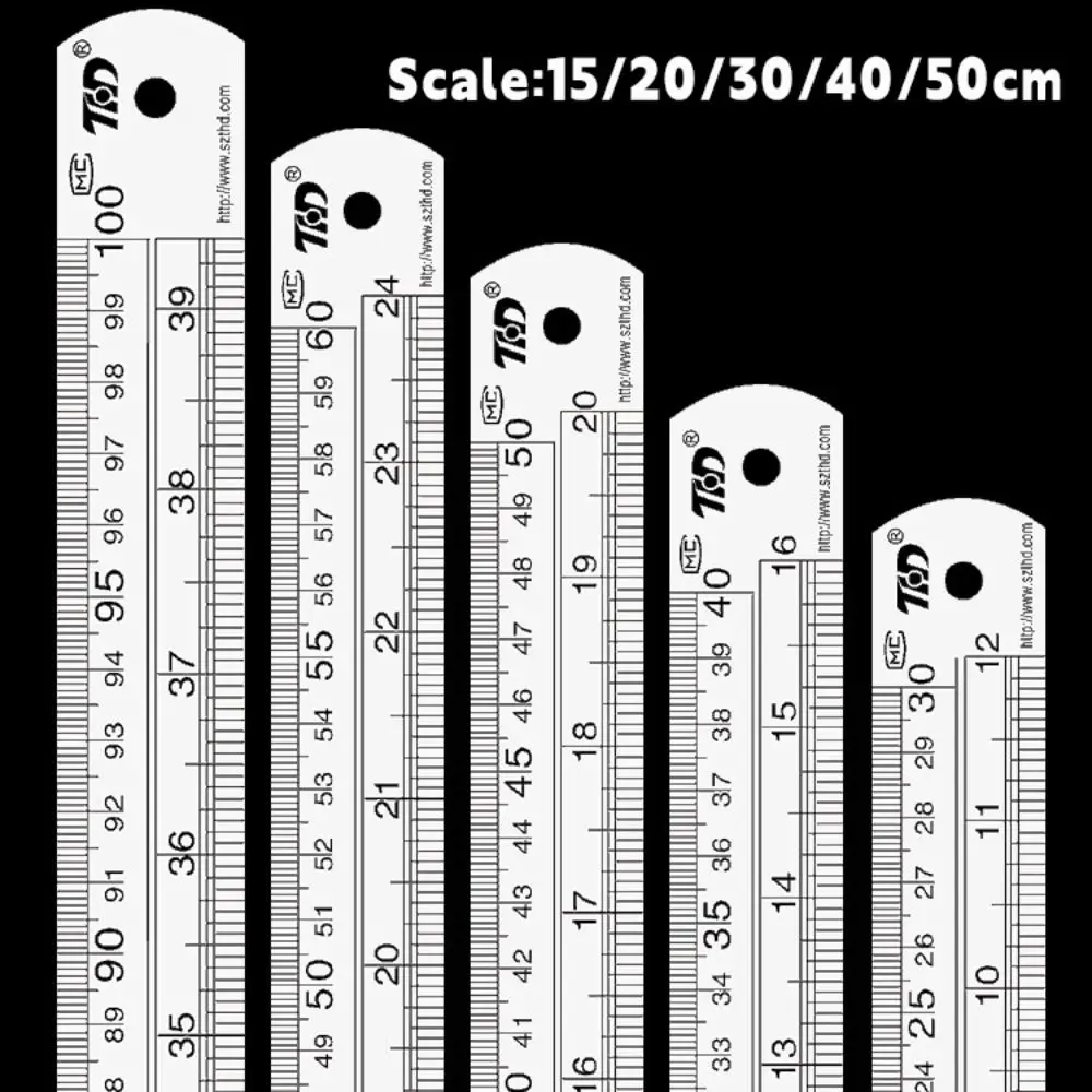 15/20/30/40/50cm Stainless Steel Ruler Double Side Scale Stainless Steel Drawing Ruler Thickening Engineer Grade Straight Ruler