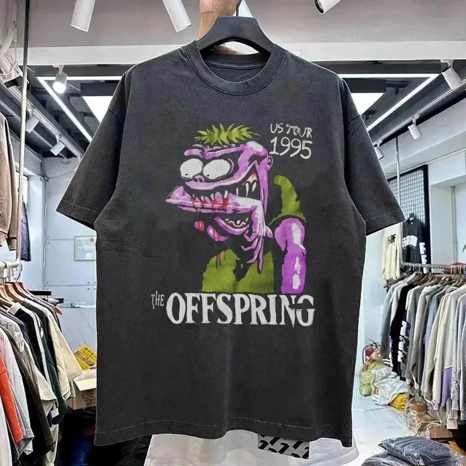 The Offspring US Tour 1995 Vintage T Shirt Dark Gray Cartoon Monster Punk Rock Band vintage Washed Soft Casual streetwear