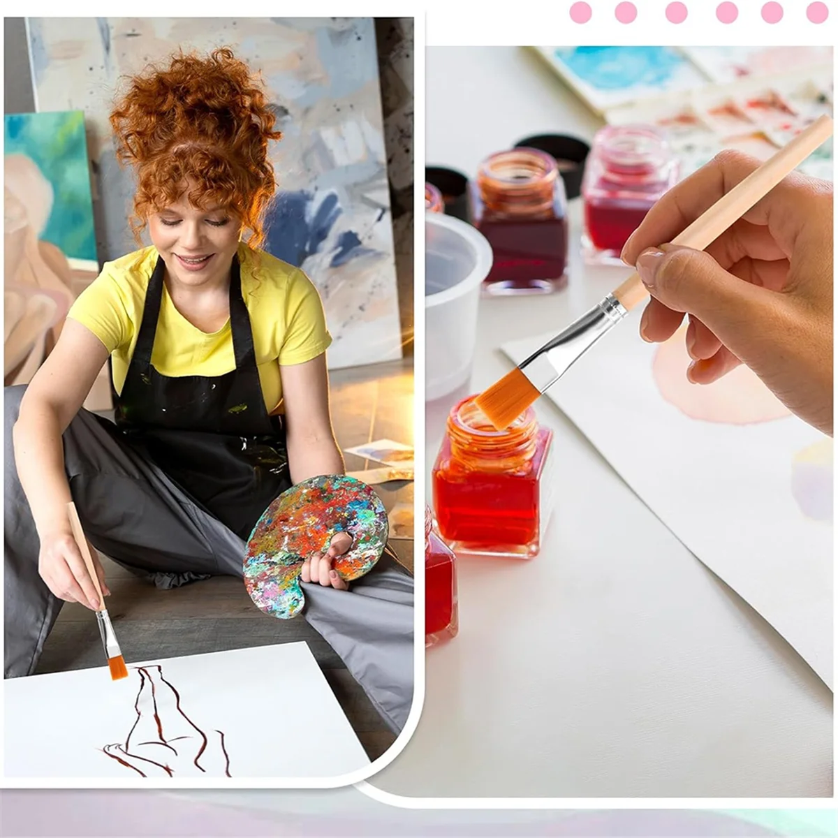 AT4130 Stuks Platte Penselen, 3/4 Inch Houten Kwast Kunstenaar Craft Penselen Aquarel Borstel Bulk Schilderen voor Kunst