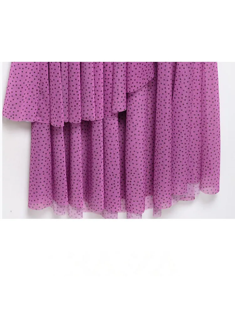 HH Women Summer New Fashion Polka Dot Print Wrinkles Decorate Midi Dress Female Elegant Sexy Backless Sleeveless Party Dress