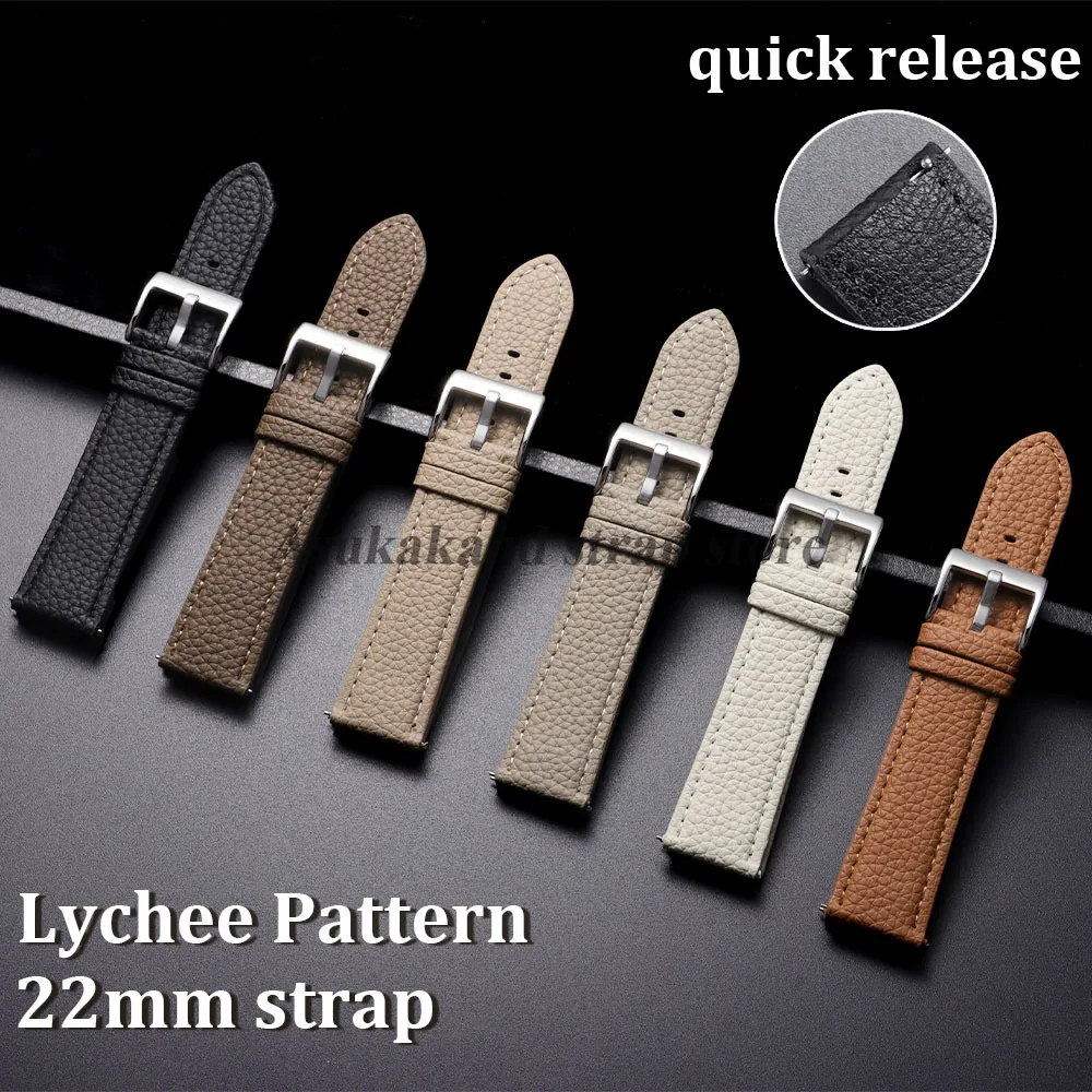 Quick Release Lychee Pattern Leather Watch Strap 22mm for Huawei Watch GT5/5Pro GT4 GT3 46mm Watch Band for Omega Men Watchband