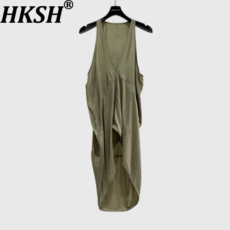 HKSH Women Vest Dark Style Trendy Chic Irregular Pleated Design Patchwork Versatile Sexy V-Neck Solid Color Long Tank Top HK6381