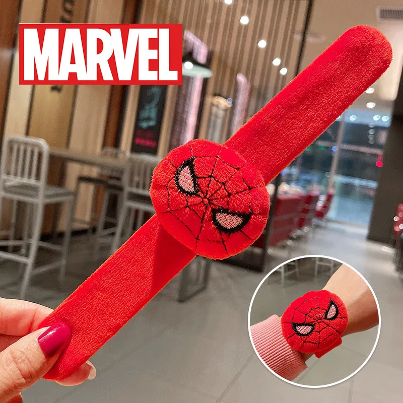 Hot Marvel Spider-Man Cartoon Plush Doll Pop Ring Bun Hair Device Children's Bracelet Plush Pat Ring Manufacturers in Stock