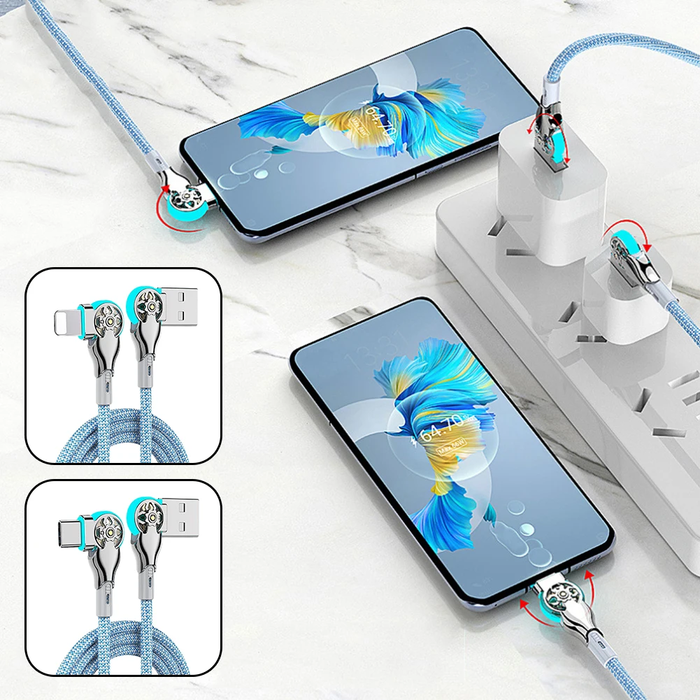 1M 2 ios Type-C Double Hand Rotatable Charging Data Cable Portable USB Fast Charging Cord For Phone Tablet Accessories