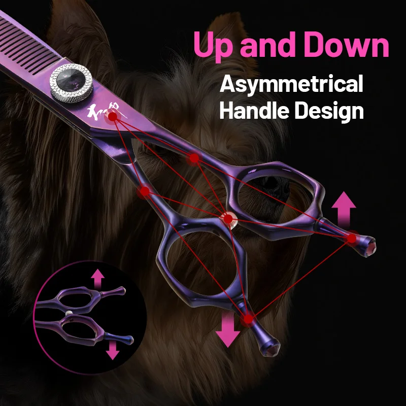 Fenice Professional 7.0 inch Dog Grooming Curved Thinner/Chunker Scissors New Horseshoe-shaped Teeth 30%&80% Thinning Rate 쪽가위