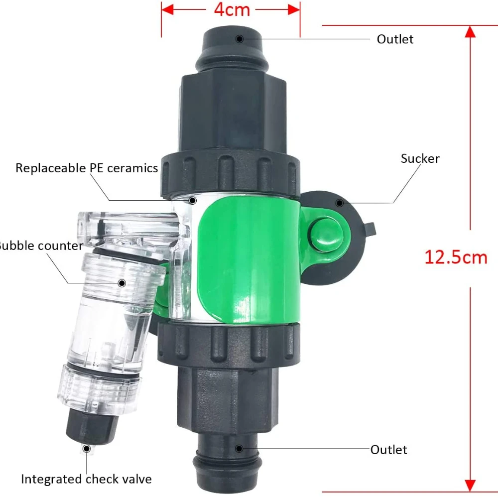 Carbon Dioxide Dissolver CO2 Diffuser Enhanced Dissolution With Bubble Counter Integrated Check Valve For Aquarium Fish Tank