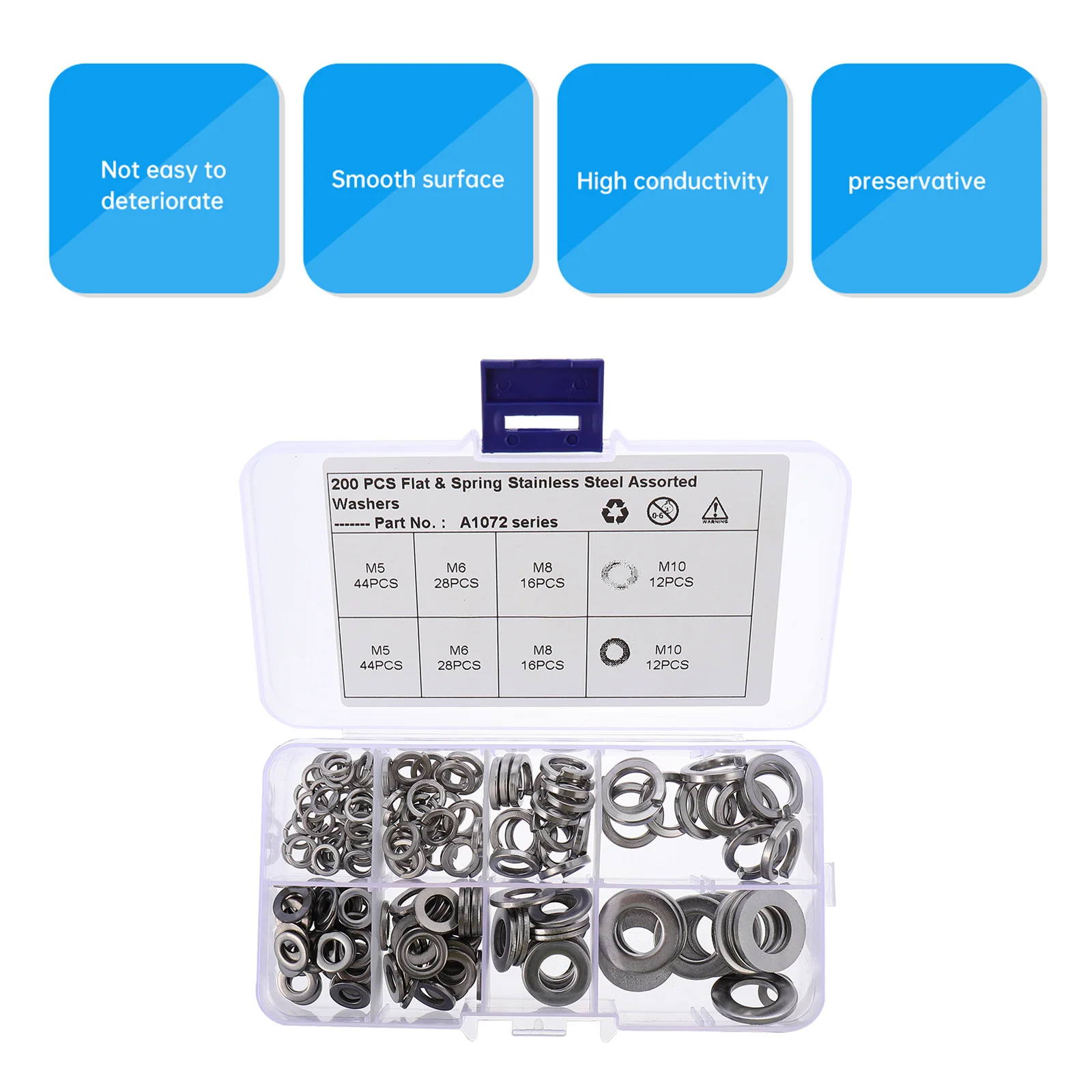 

200Pcs Stainless Steel Flat Washers Spring Lock Washer Kits Gaskets Prevent Loosening for Mechanical and
